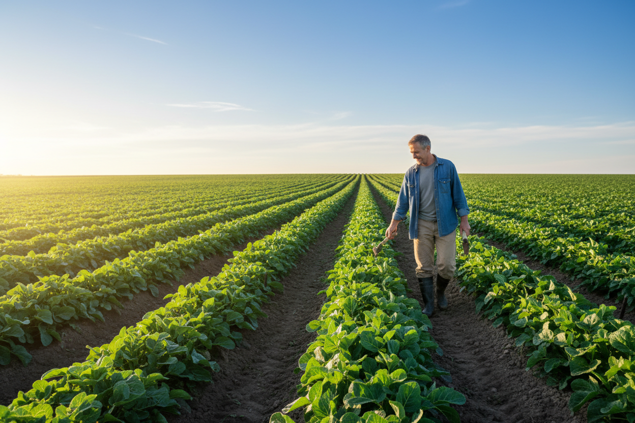 Farmer Working in Crop Field